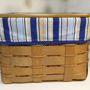 Longaberger Basket with Blue and Tan Striped Liner